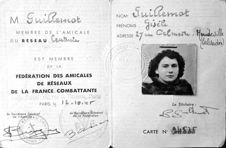 Biografie Gisèle Guillemot – Mitgliedsbuch bei der französischen Vereinigung von Widerstandskämpferinnen